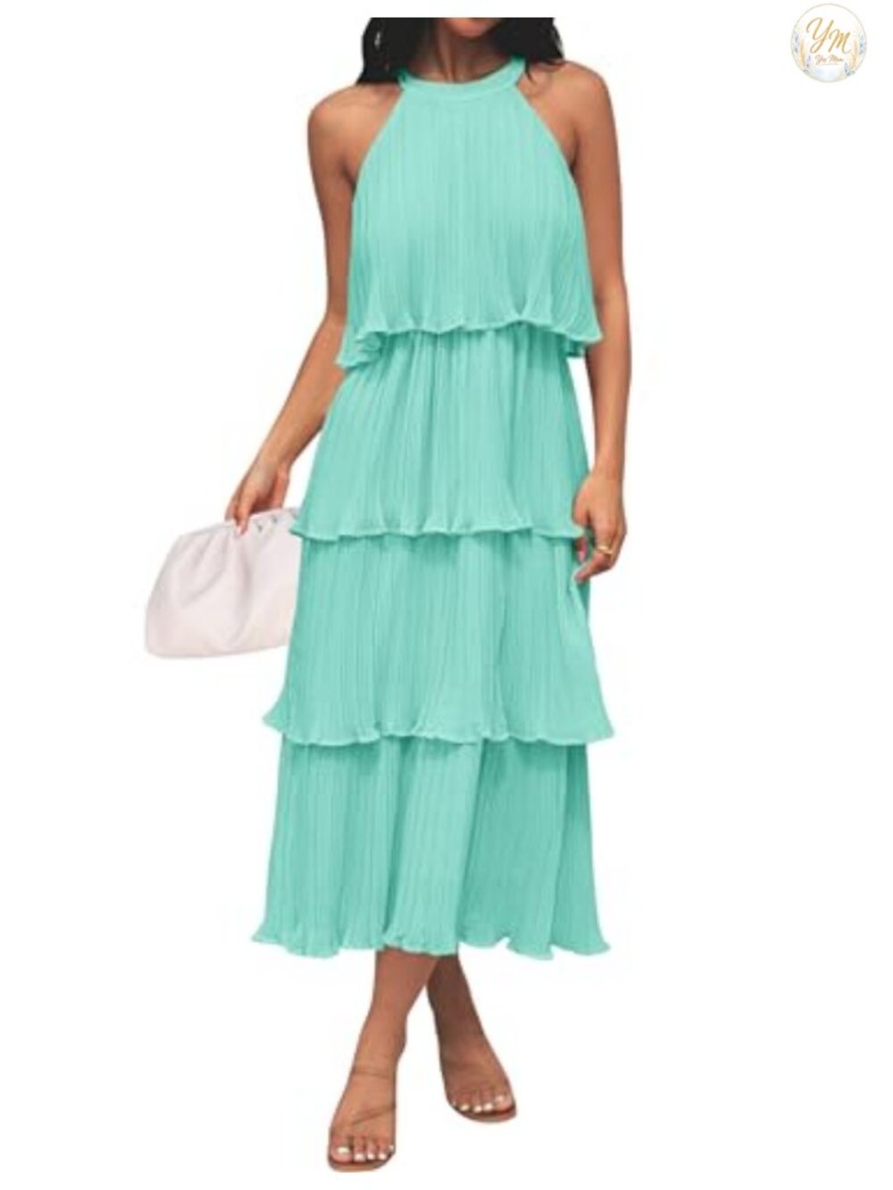 Women's Halter Ruffle Midi Dress - Sleeveless Chiffon Tiered